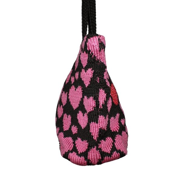 The Sak Knitted Multi Pink Blk Heart Sequined Embellished Double Strap Purse Bag - Picture 7 of 14